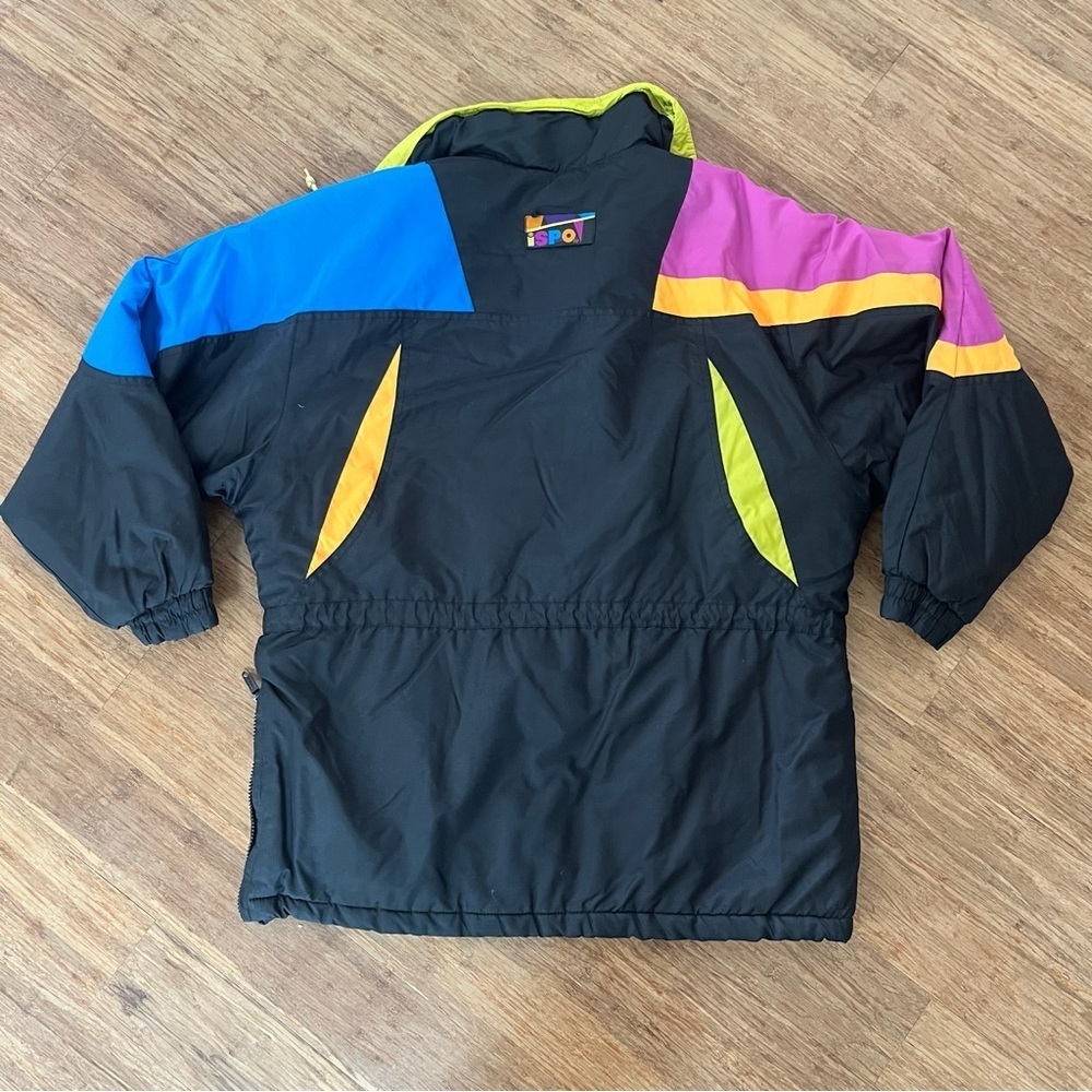 Vintage ISPO Colorblock Ski Jacket Retro 80s 90s Neon Hooded Winter Coat, Sz L - Picture 4 of 8